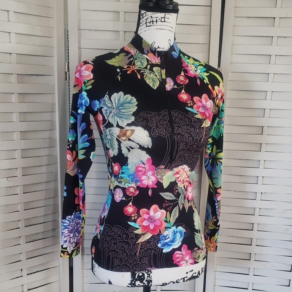 Johnny Was Long Sleeve Swim Floral Multicolor Women's Top Size XS